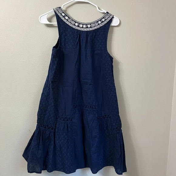 Maeve Womens Navy Blue Embroidered Dress Boho Swing 0 Sleeveless Textured Anthro - Picture 5 of 8